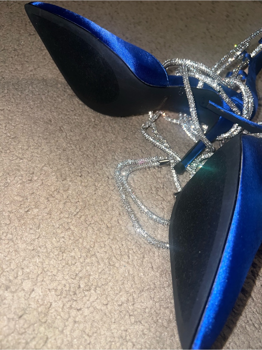 Satin Lace-Up Pointed Toe Heels in Royal Blue - Picture 3 of 3